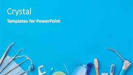  Presentation with dental hygiene - Beautiful PPT theme featuring dentist-tools-over-blue-background backdrop and a light gray colored foreground