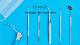  Presentation with dental hygiene - Audience pleasing theme consisting of dentist-tools-over-blue-background backdrop and a cyan colored foreground