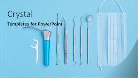  Presentation with dental hygiene - Colorful slide set enhanced with dentist-tools-over-light-blue backdrop and a light blue colored foreground