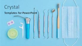  Presentation with dental hygiene - PPT theme featuring dentist-tools-over-light-blue background and a light blue colored foreground