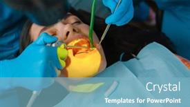  Presentation with cure - Slide set enhanced with dentist-uses-photopolymer-lamp background and a light blue colored foreground