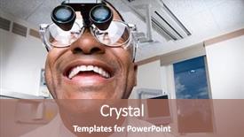  Presentation with binocular - PPT theme having dentist wearing dental binocular loupes background and a  colored foreground