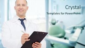  Presentation with medical profession - Presentation theme enhanced with dentist with clipboard writing prescription background and a sky blue colored foreground