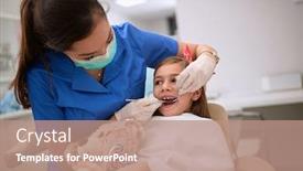  Presentation with dental child - Beautiful theme featuring dentist-with-dental-mirror-checkup backdrop and a coral colored foreground