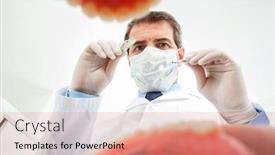  Presentation with face mask - Theme enhanced with dentist-with-face-mask-examines background and a coral colored foreground