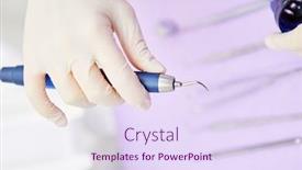  Presentation with instrument - Beautiful PPT layouts featuring dentist with glove holds a probe as an instrument or hand instrument of diagnostics backdrop and a sky blue colored foreground