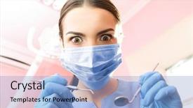  Presentation with periodontal - Colorful PPT theme enhanced with dentist with mirror and periodontal backdrop and a light blue colored foreground