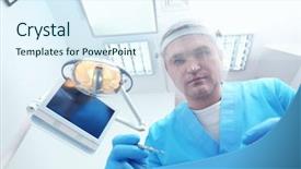  Presentation with periodontal - Amazing slide deck having dentist with mirror and periodontal backdrop and a sky blue colored foreground