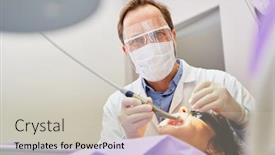  Presentation with dental office - Cool new PPT layouts with dentist-with-protective-mask backdrop and a soft green colored foreground