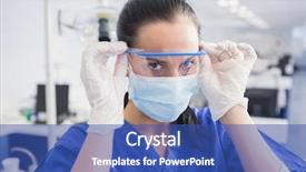  Presentation with surgical dental - Slide deck having dentist with surgical mask putting background and a  colored foreground