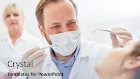  Presentation with decay - Slides enhanced with dentist-with-surgical-mask background and a light blue colored foreground