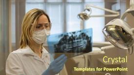  Presentation with jaw - Colorful slide deck enhanced with dentist-woman-in-medical-office backdrop and a tawny brown colored foreground