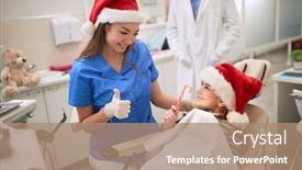  Presentation with dentist - Slide deck with dentist-woman-in-santa-hat background and a coral colored foreground