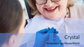  Presentation with possible - Beautiful slide deck featuring dentist woman performing dental bleaching backdrop and a light blue colored foreground