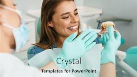  Presentation with weight loss woman showing - Slide set consisting of dentist-woman-showing-teeth-imitation background and a sky blue colored foreground