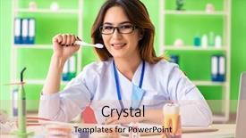  Presentation with implant - Colorful slide deck enhanced with dentist working on teeth implant backdrop and a lemonade colored foreground