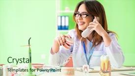  Presentation with implant - Presentation enhanced with dentist working on teeth implant background and a soft green colored foreground