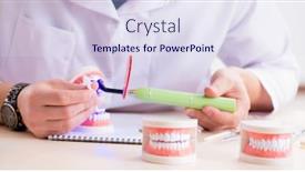  Presentation with implant - Cool new PPT layouts with dentist working teeth implant in medical lab backdrop and a sky blue colored foreground