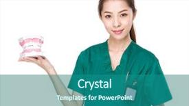  Presentation with dental instrument - Amazing presentation theme having dentistry dental instrument - asian dentist with denture backdrop and a ocean colored foreground