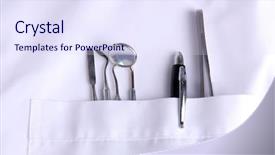  Presentation with free medical equipment - PPT theme enhanced with dentistry dental instrument - dentist pocket with pens background and a  colored foreground
