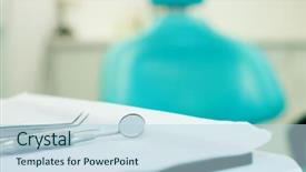  Presentation with dental instrument - Colorful presentation design enhanced with dentistry dental instrument - still life of various tools backdrop and a light blue colored foreground