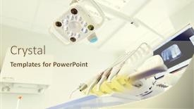  Presentation with medical instruments - Presentation theme enhanced with dentistry medicine medical equipment and stomatology concept - close up of lamp and dental unit instruments clinic office background and a cream colored foreground