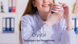  Presentation with dentistry - Presentation theme with dentistry-student-practicing-skills background and a light blue colored foreground