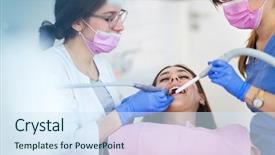  Presentation with patient care - Audience pleasing theme consisting of dentists and patient in dentist backdrop and a  colored foreground