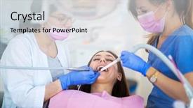  Presentation with patient care - Theme enhanced with dentists and patient in dentist background and a  colored foreground
