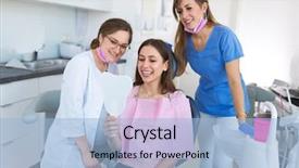  Presentation with dentist - Amazing PPT theme having dentists and patient in dentist backdrop and a light blue colored foreground