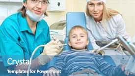 Presentation with dental kids - Colorful PPT theme enhanced with dentists in a dental backdrop and a teal colored foreground