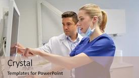  Presentation with technology health - Presentation consisting of dentists looking to x-ray background and a coral colored foreground