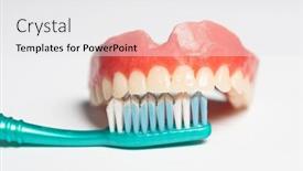  Presentation with dental hygiene - Slide deck enhanced with denture-and-toothbrush-dental-cleaning background and a white colored foreground