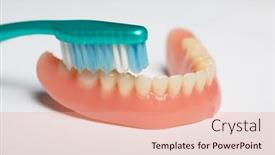  Presentation with dental hygiene - Presentation theme enhanced with denture-and-toothbrush-dental-cleaning background and a coral colored foreground