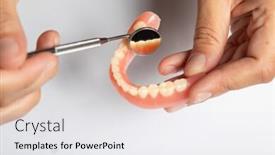  Presentation with prosthesis - Cool new PPT layouts with denture-prosthesis-in-doctor-orthodentist backdrop and a white colored foreground