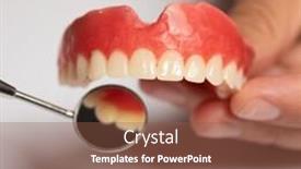 Presentation with prosthesis - Slide deck enhanced with denture-prosthesis-in-doctor-orthodentist background and a tawny brown colored foreground
