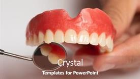  Presentation with prosthesis - Slide set consisting of denture-prosthesis-in-doctor-orthodentist background and a tawny brown colored foreground