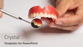  Presentation with prosthesis - Beautiful slides featuring denture-prosthesis-in-doctor-orthodentist backdrop and a light gray colored foreground