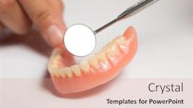  Presentation with prosthesis - Beautiful slide set featuring denture-prosthesis-in-doctor-orthodontist backdrop and a coral colored foreground