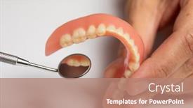  Presentation with prosthesis - Colorful presentation theme enhanced with denture-prosthesis-in-doctor-orthodontist backdrop and a coral colored foreground