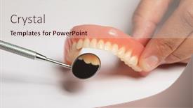  Presentation with prosthesis - Presentation theme having denture-prosthesis-in-doctor-orthodontist background and a lemonade colored foreground