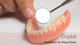  Presentation with prosthesis - Presentation theme featuring denture-prosthesis-in-doctor-orthodontist background and a coral colored foreground