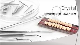  Presentation with denture - Presentation enhanced with denture with dental tools isolated background and a white colored foreground