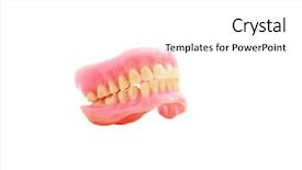  Presentation with dentures - Beautiful presentation featuring dentures or false teeth isolated backdrop and a white colored foreground