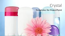  Presentation with blue flower - Audience pleasing slides consisting of deodorant-botttles-with-flower backdrop and a white colored foreground