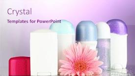  Presentation with purple - Cool new presentation theme with deodorant-botttles-with-flower backdrop and a pink colored foreground