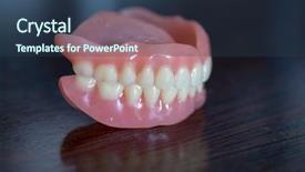  Presentation with denture - Theme featuring deontology - artificial medical denture set background and a tawny brown colored foreground