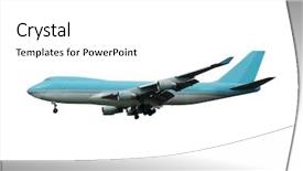  Presentation with clean - Slide deck consisting of departing aero plane - blue jumbo on a clean background and a white colored foreground