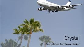  Presentation with land - Presentation design with departing aero plane - jumbo is flying over palms background and a light blue colored foreground