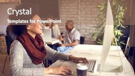  Presentation with work - Slides enhanced with department digit - female at work on computer background and a coral colored foreground